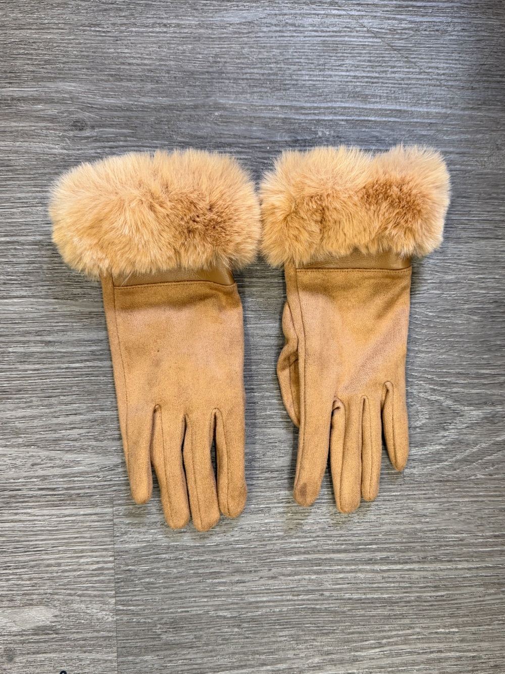 Women's Tan Faux Fur Cuff Winter Gloves